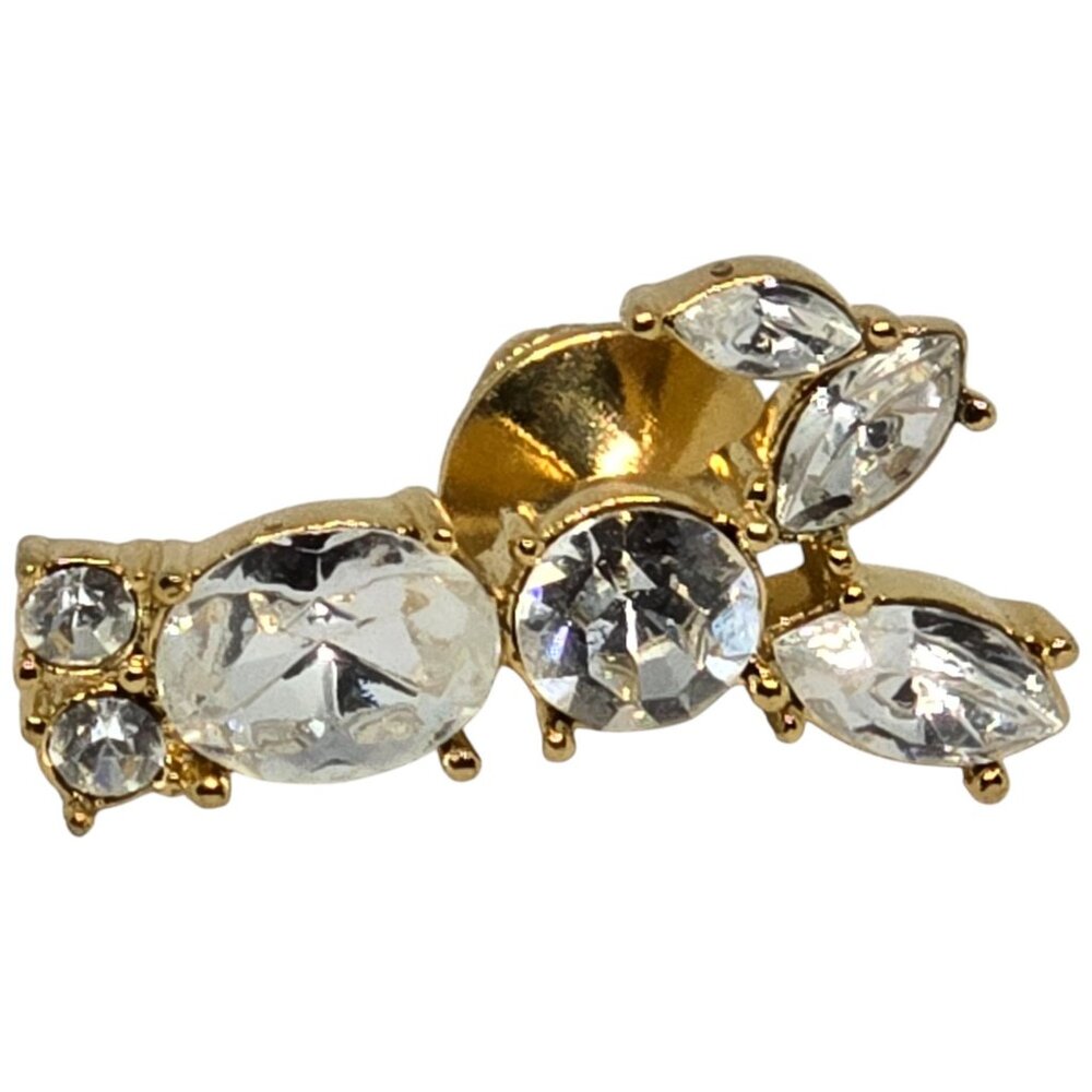 Vintage Gold Tone Crystal Rhinestone Bow Brooch Pin Bridal Formal
